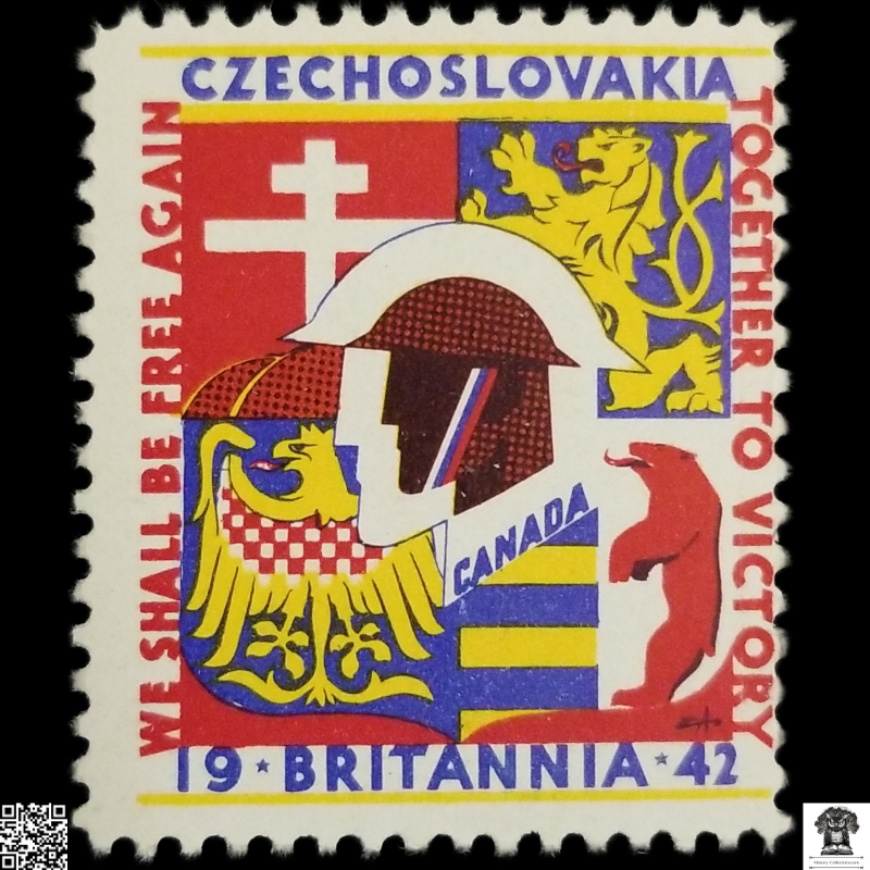1942 Allied Resistance Against Nazi Occupation Cinderella Poster Stamp - Slovak Eagle - Britannia - Canada - Russia - WWII - Liberation