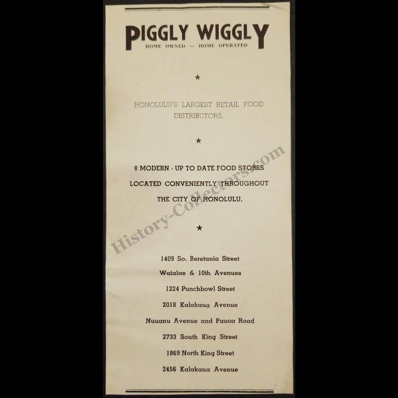 1942 Piggly Wiggly Print Advertisement Clipping - Western State Grocery Company - Honolulu Hawaii - World War II Era - Ready For Framing
