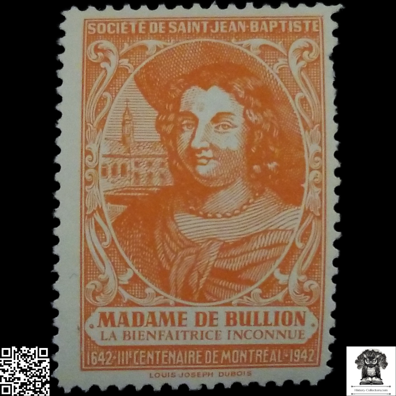 1942 Société de Saint-Jean-Baptiste Cinderella Poster Stamp - Montreal Canada - Tercentenary
