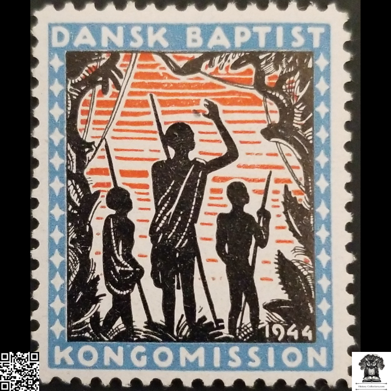 1944 Danish Baptist Congo Mission Cinderella Poster Stamp - Evangelical Colonial Africa
