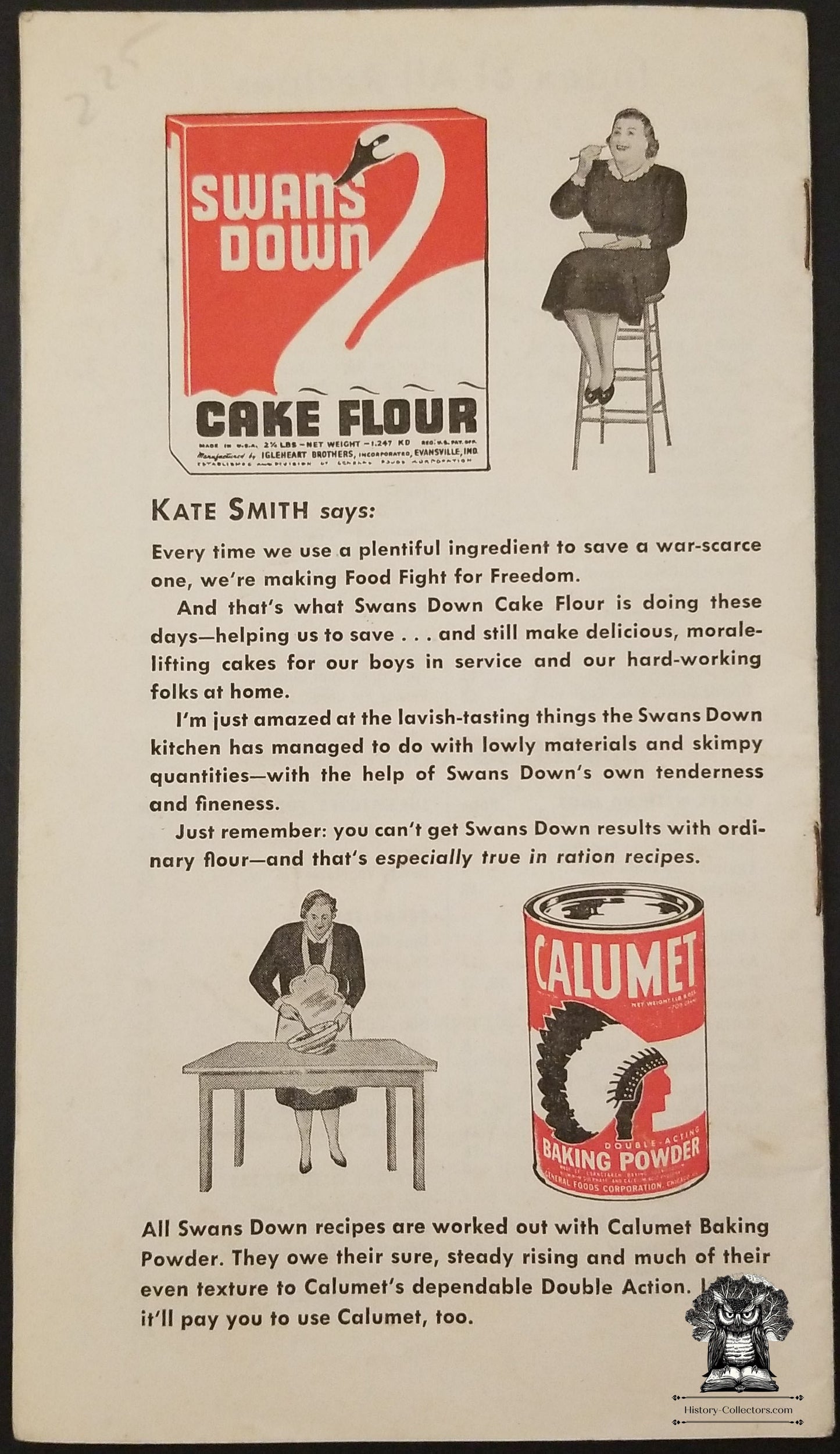 1944 WWII Era Ration Recipe Booklet - Swan Calumet Advertising - Kate Smith First Lady Of Radio Celebrity - Cakes Desserts Bread