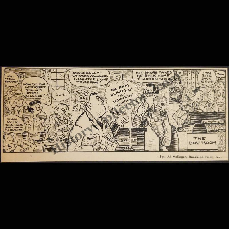 1945 Day Room Randolph Field Texas Comic Illustration Clipping - Sgt. Al Melinger - World War II Era - Ready For Framing