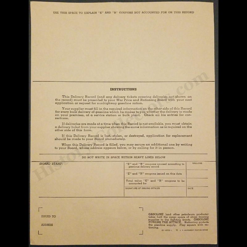 1945 Office Of Price Administration Delivery Record Of Bulk Gasoline Purchases - U.S. Government Printing Office Washington DC - Home Front - WWII Era - Ready For Framing