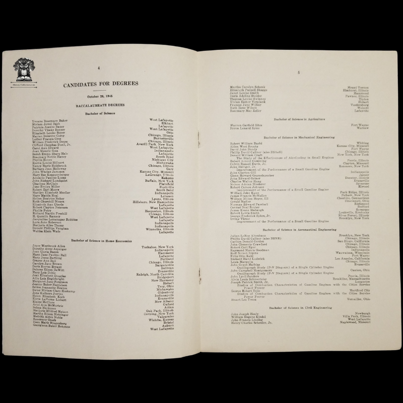 1945 Purdue University Commencement Program - Sunday October 28 - Hall Of Music - Lafayette Indiana - Eighty-First