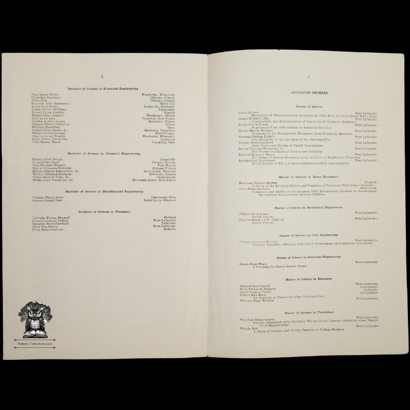 1945 Purdue University Commencement Program - Sunday October 28 - Hall Of Music - Lafayette Indiana - Eighty-First