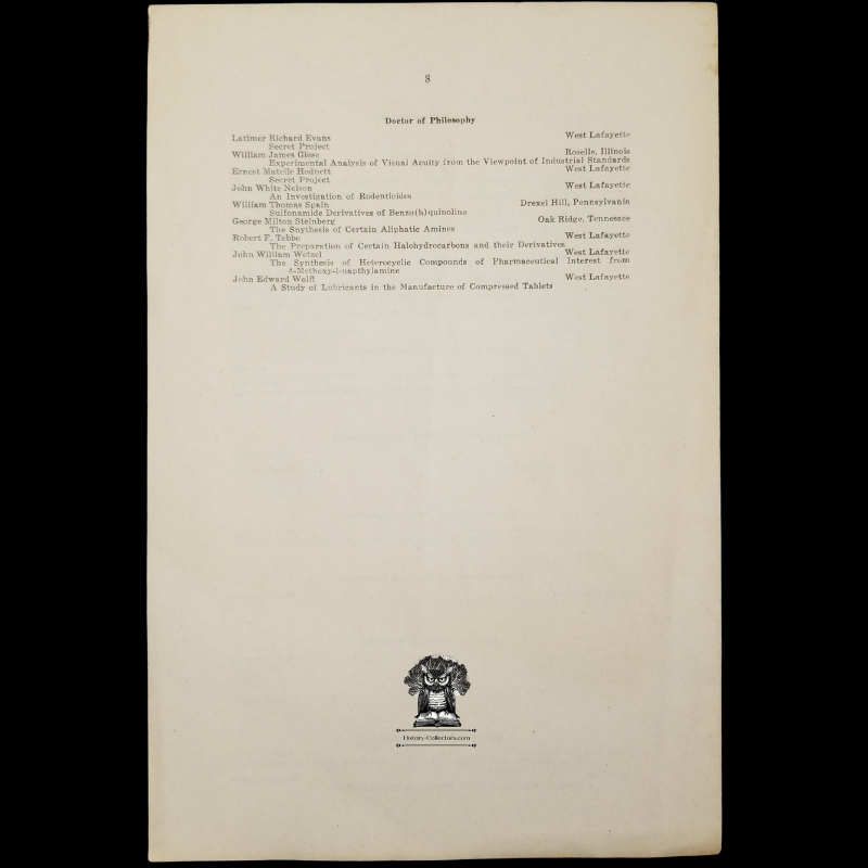 1945 Purdue University Commencement Program - Sunday October 28 - Hall Of Music - Lafayette Indiana - Eighty-First
