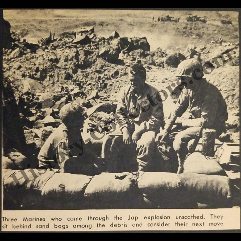 1945 United States Marines After Explosion Photograph Print Clipping - United States Marine Corps - Pacific Theater Combat - WWII Era - Ready For Framing