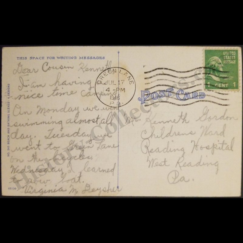 1946 Kids On The Beach Vacation Linen Postcard - Green Lane Pennsylvania - Kenneth Gordon Children's Ward Reading Hospital - Post World War II Era - Ready For Framing
