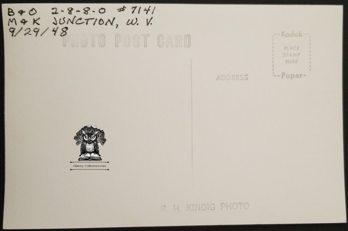 1948 RPPC Picture Postcard - B&O Railroad Diesel Engine 7141 - M&K Junction West Virginia - Photographer Kindig