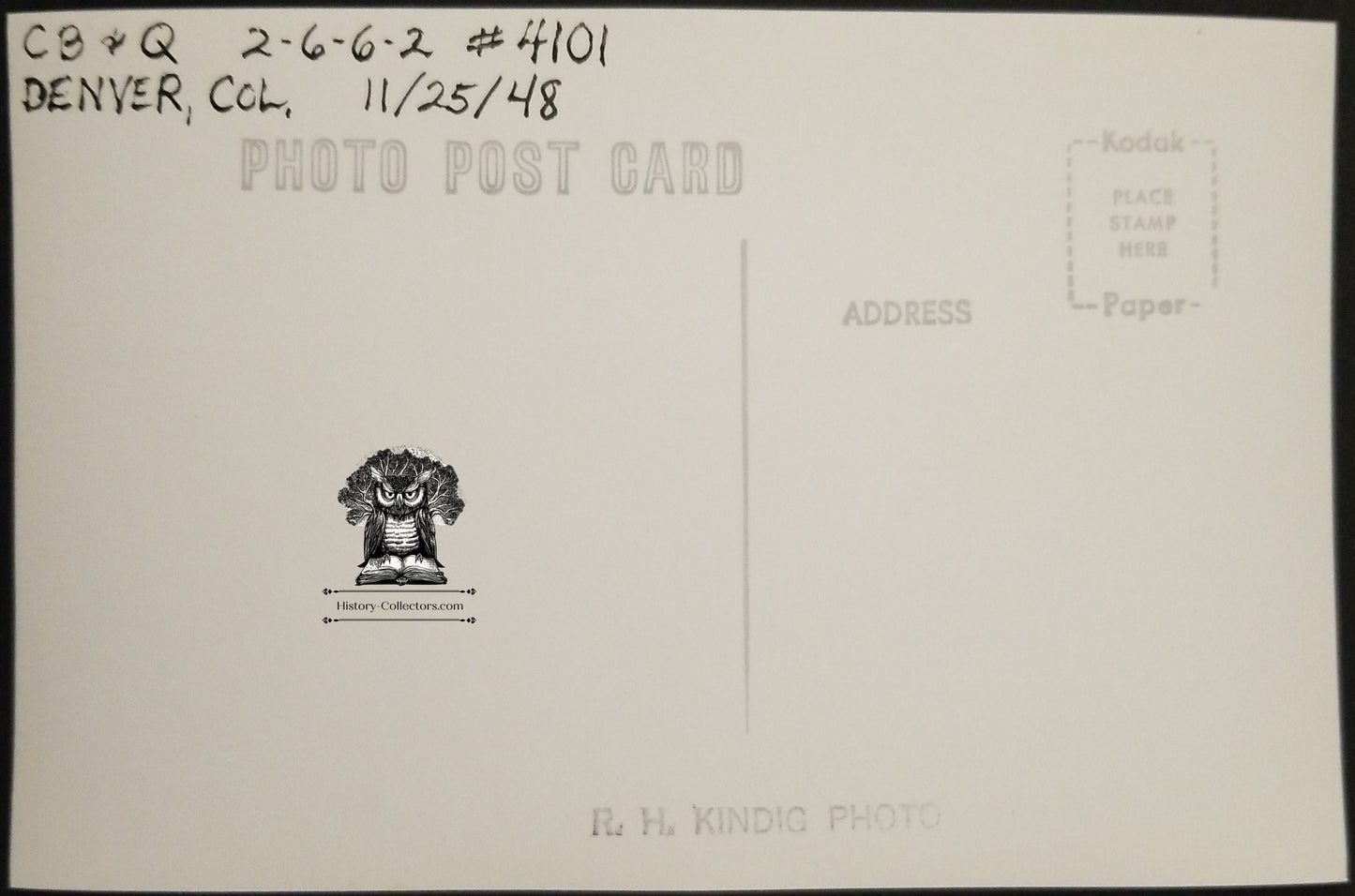 1948 RPPC Picture Postcard - CB&Q Railroad Steam Engine Train 4101 - Denver Colorado - Kindig Photographer