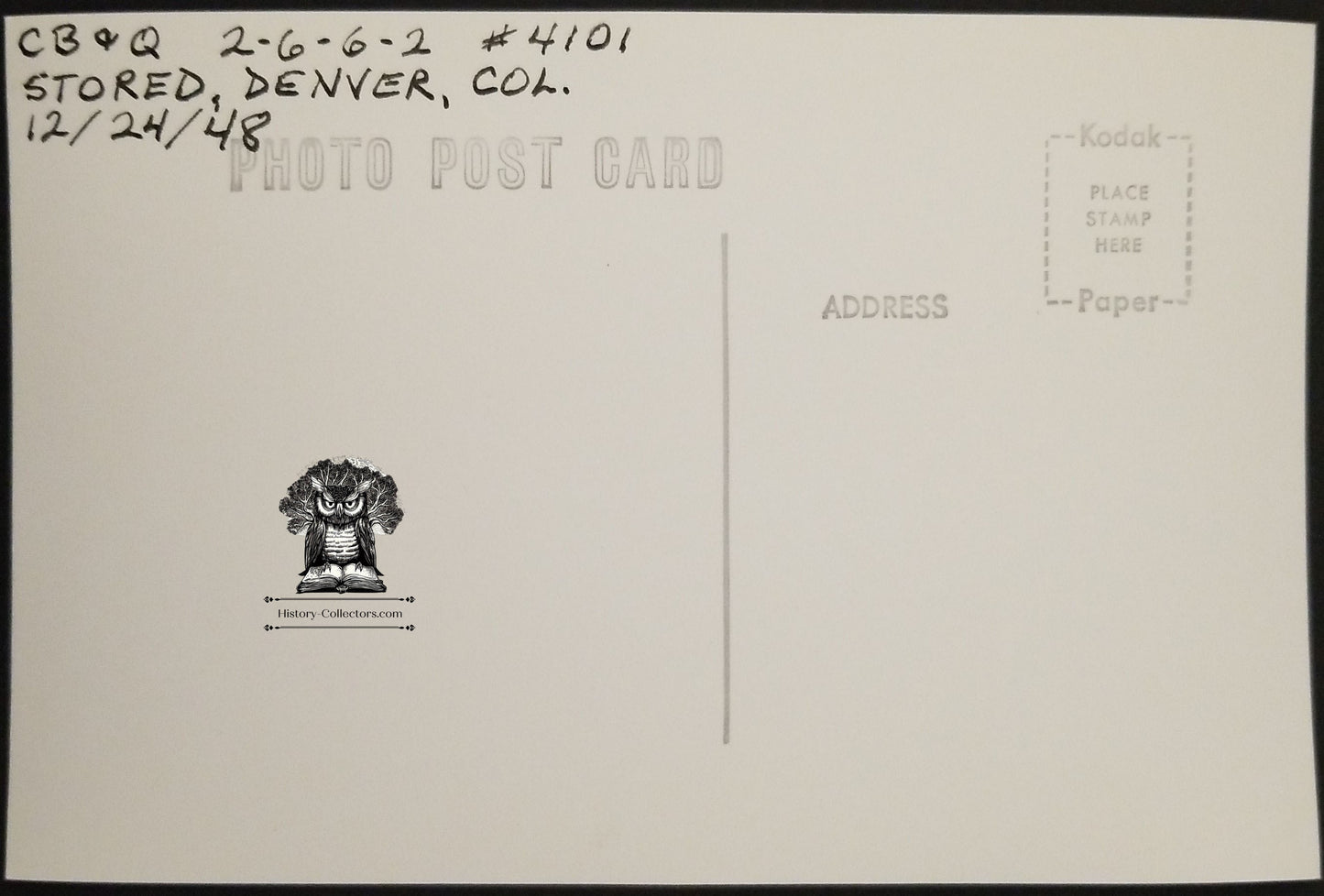 1948 RPPC Picture Postcard - CB&Q Railroad Steam Engine Train 4101 - Denver Colorado - Photographer Kindig - Christmas Eve