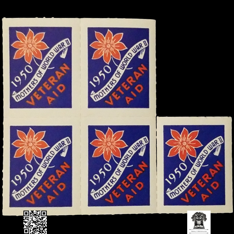 1950 Mothers Of World War II Veteran Aid Fundraising Charity Stamp Seals - Block x5