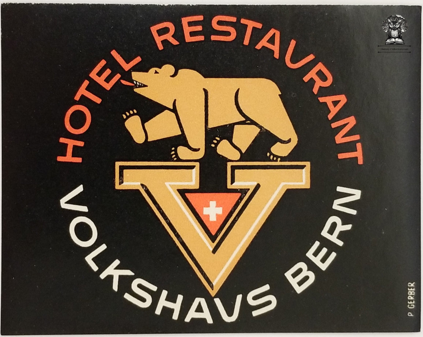 1950s Volkshaus Bern Advertising Luggage Travel Sticker - Switzerland Hotel Alps