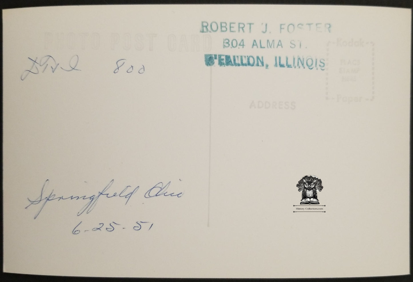 1951 RPPC Picture Postcard - DT&I Railroad Locomotive Steam Coal Engine 800 - Springfield Ohio - Foster Photographer - Kodak Stamp Box