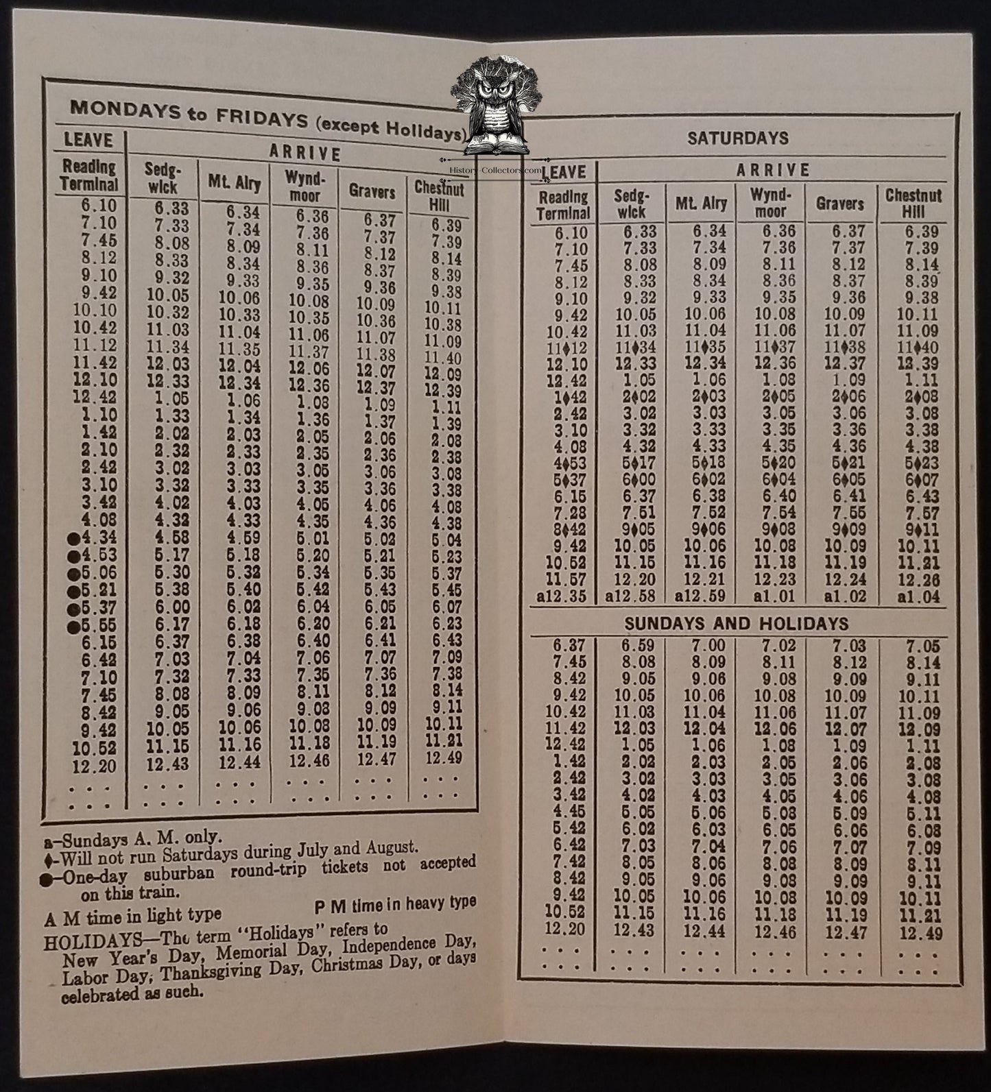 1952 Reading Railway Schedule Pamphlet Gravers Station Pennsylvania Railroad
