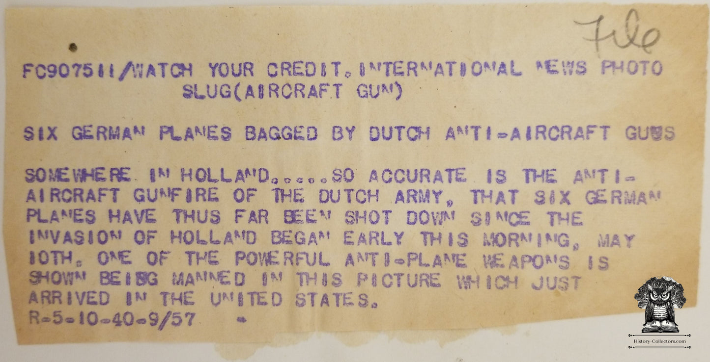1957 International News Photogram Press Release Photograph - Dutch Holland Army Aircraft Gun