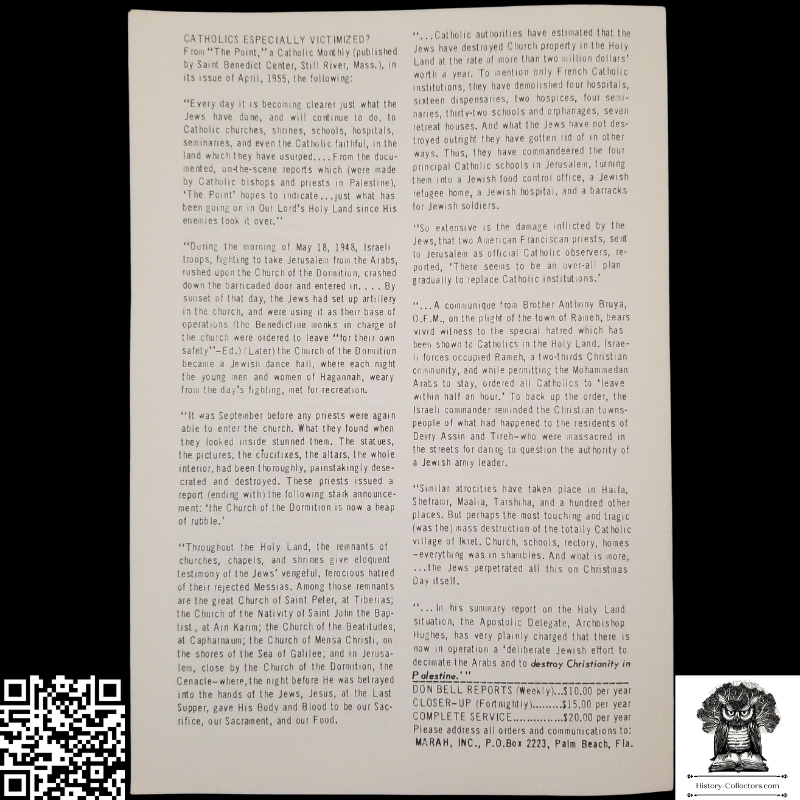 1959 Story Of Modern Zionism Newsletter Part Fifteen - Secrets Of The Synagogue Of Satan - Don Bell Reports Commentary - February 6 - Anti-Zionism - Israel Geopolitical Criticism