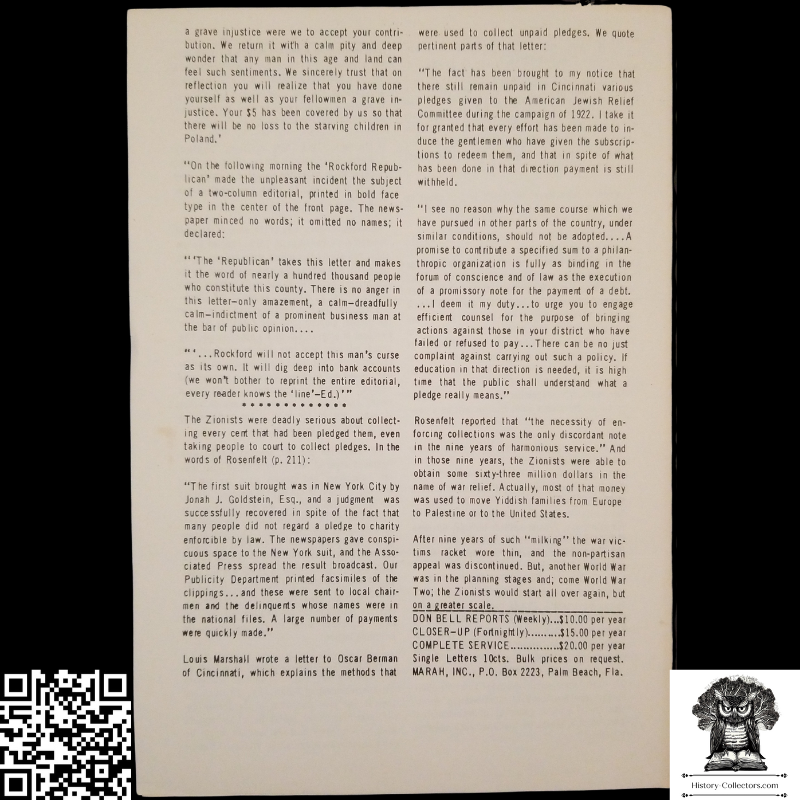 1959 Story Of Modern Zionism Newsletter Part Seventeen - Secrets Of The Synagogue Of Satan - Don Bell Reports Commentary - March 13 - Anti-Zionism - Israel Geopolitical Criticism