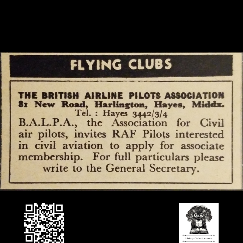 1962 British Airline Pilots Assoc Classified Ad Clipping RAF Join Flying Club