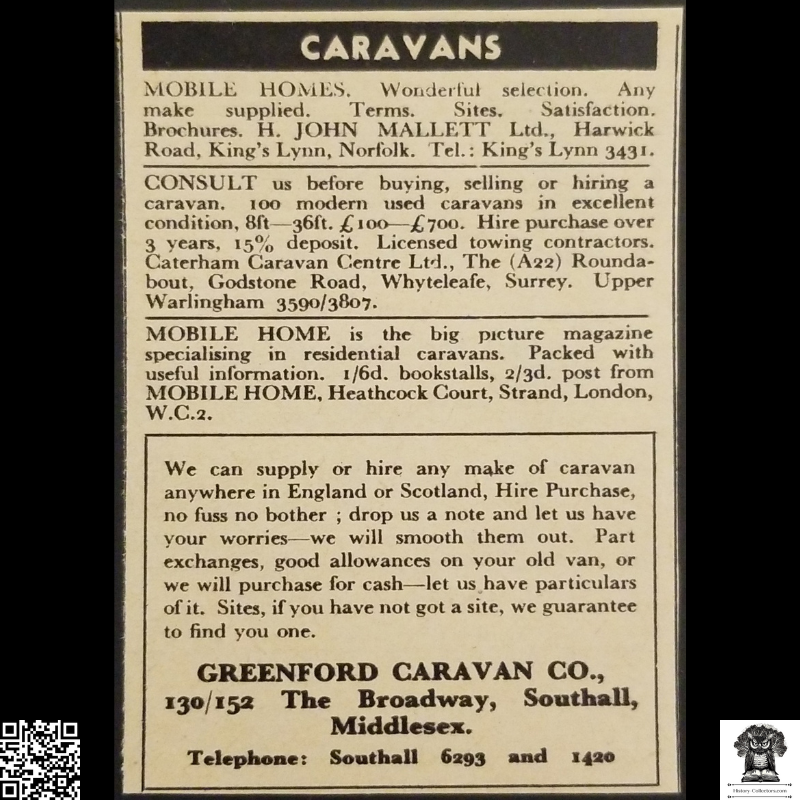 1962 Caravans Mobile Home Classified Advertisement Clipping - Recreation Vehicle - England