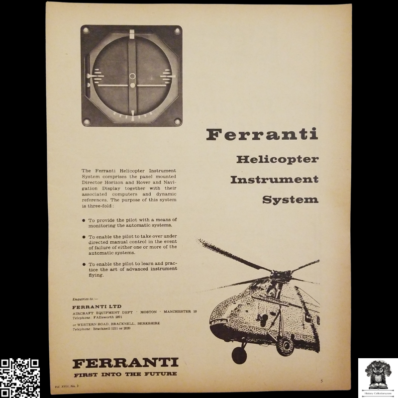 1962 Ferranti Helicopter Instrument System Advertisement Clipping - British Aviation Defense Industry - England - Ready For Framing