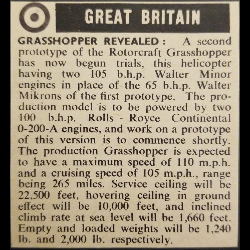 1962 Great Britain Rotorcraft Grasshopper Helicopter Aviation News Clipping - Cold War - Ready For Framing