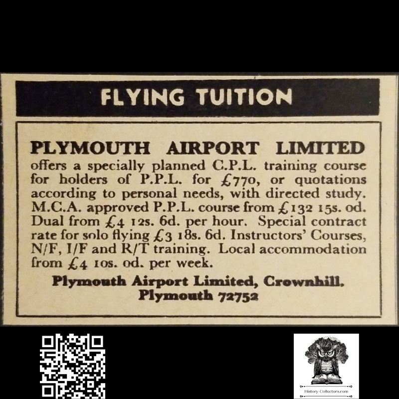 1962 Plymouth Airport Limited Classified Advertisement Clipping - Flight Training - Civil Aviation - England
