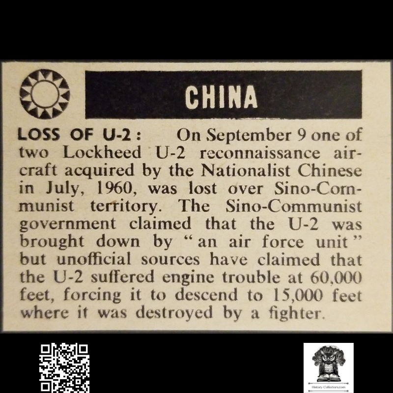 1962 US-China-Taiwan Relations News Clipping - Lockheed U-2 Reconnaissance Aircraft - Nationalist Chinese - Sino-Communist - Cold War - Ready For Framing
