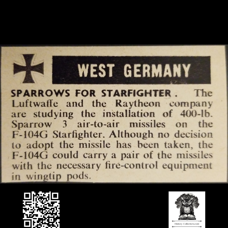 1962 West Germany Luftwaffe Raytheon Company Missile Contract News Clipping - F-104G Starfighter - Sparrow 3 Air-To-Air Missiles - Aerospace Industry - Cold War - Ready For Framing