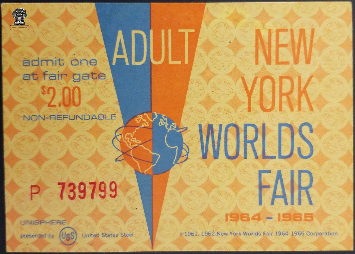 1964 -65 New York World's Fair Adult Entry Ticket Unused - Flushing Meadows–Corona Park Queens New York City