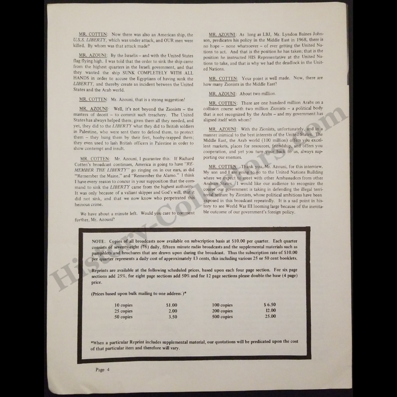 1967 Richard Cotten Conservative Viewpoint Newsletter - Printed Transcript Of A Radio Interview - Omar Azouni Palestine Arab Delegation - Cold War Era - Volume 5 - August 21-22 - Bakersfield California - Anti-Zionist Ideology - Ready For Framing