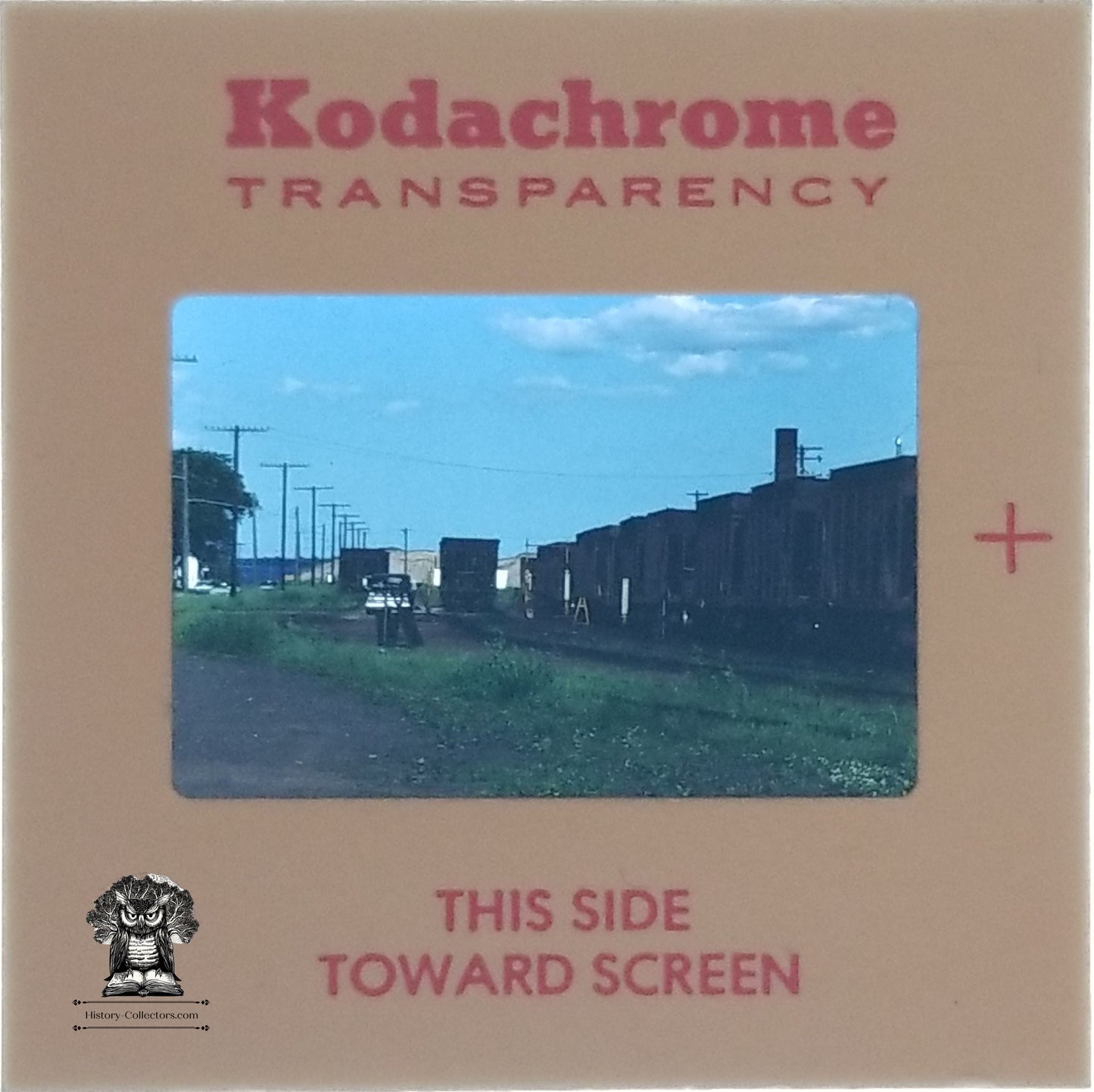 1975 Railroad Train Bottom-Drop Gondola Cars Photo Slide - Urban Terminal Yard - Kodak Kodachrome