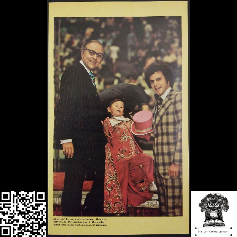 1976 Ringling Bros & Barnum Bailey Circus Michu Smallest Man In The World Print Clipping - Irvin Feld - Kenneth Feld - Ready For Framing