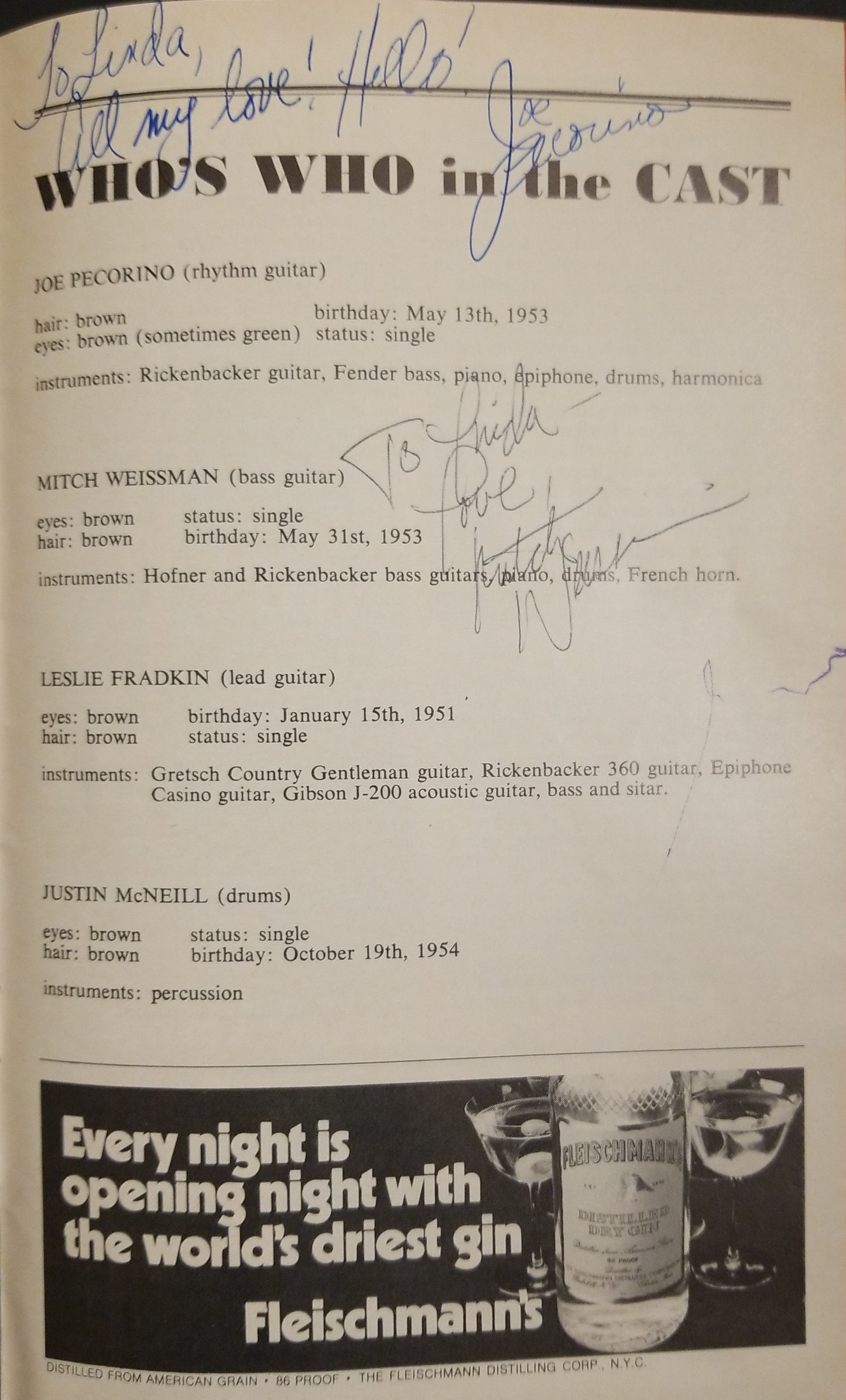 1977 Beatlemania Playbill Cast Signed Winter Garden Theatre NY Pecorino Weissman