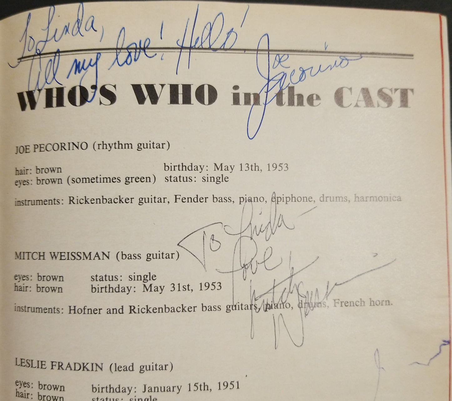 1977 Beatlemania Playbill Cast Signed Winter Garden Theatre NY Pecorino Weissman