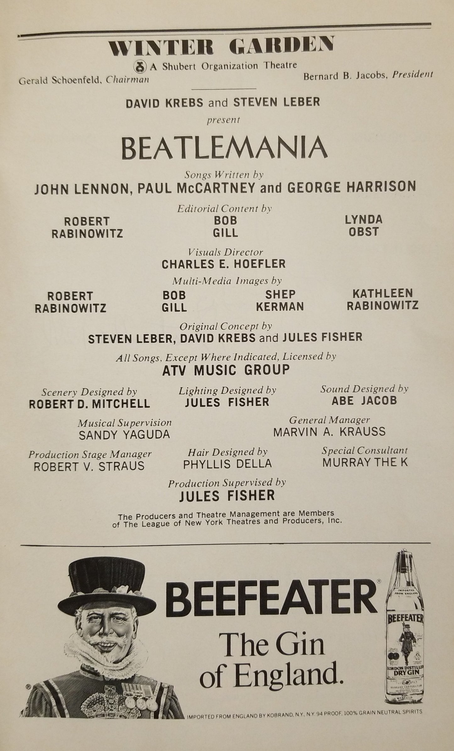 1977 Beatlemania Playbill Cast Signed Winter Garden Theatre NY Pecorino Weissman