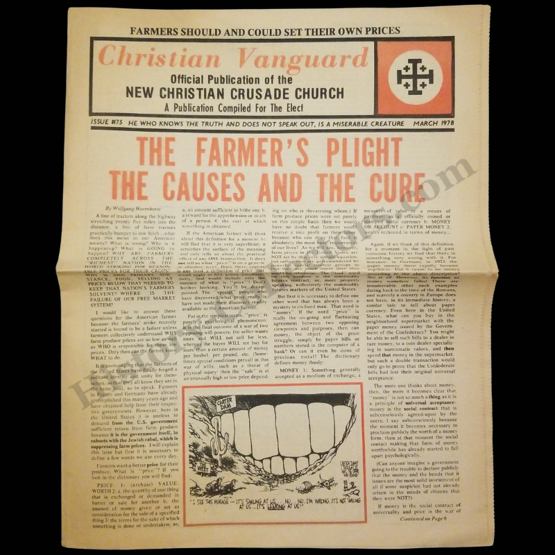 1978 Christian Vanguard Newspaper - New Christian Crusade Church - Metairie Louisiana - Far-Right Ideology - Anti-Zionism - Issue #75 - March