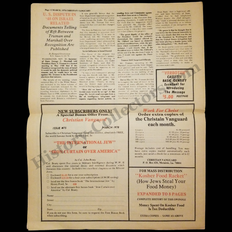 1978 Christian Vanguard Newspaper - New Christian Crusade Church - Metairie Louisiana - Far-Right Ideology - Anti-Zionism - Issue #75 - March
