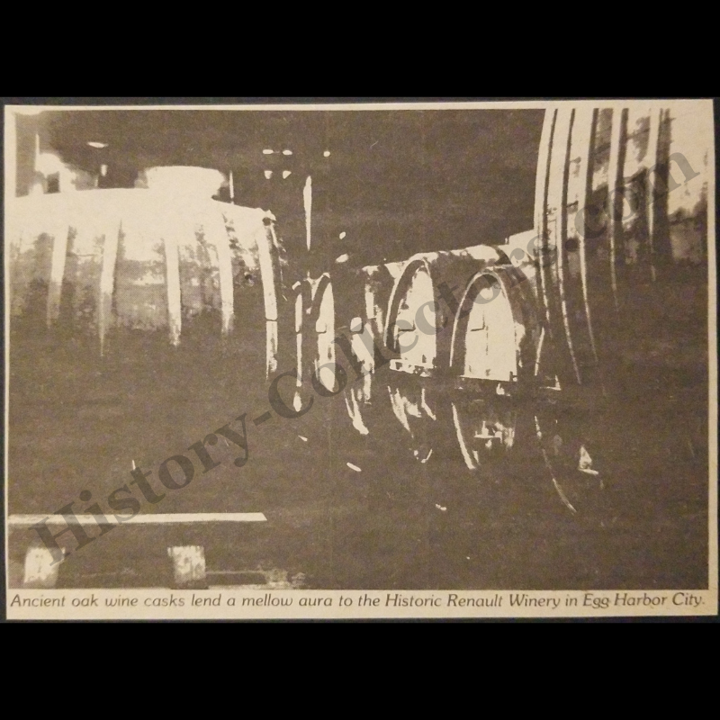 1980 Renault Winery Photograph Print Clipping - Harbor City New Jersey - Ancient Oak Casks - Late Cold War Era - Ready For Framing