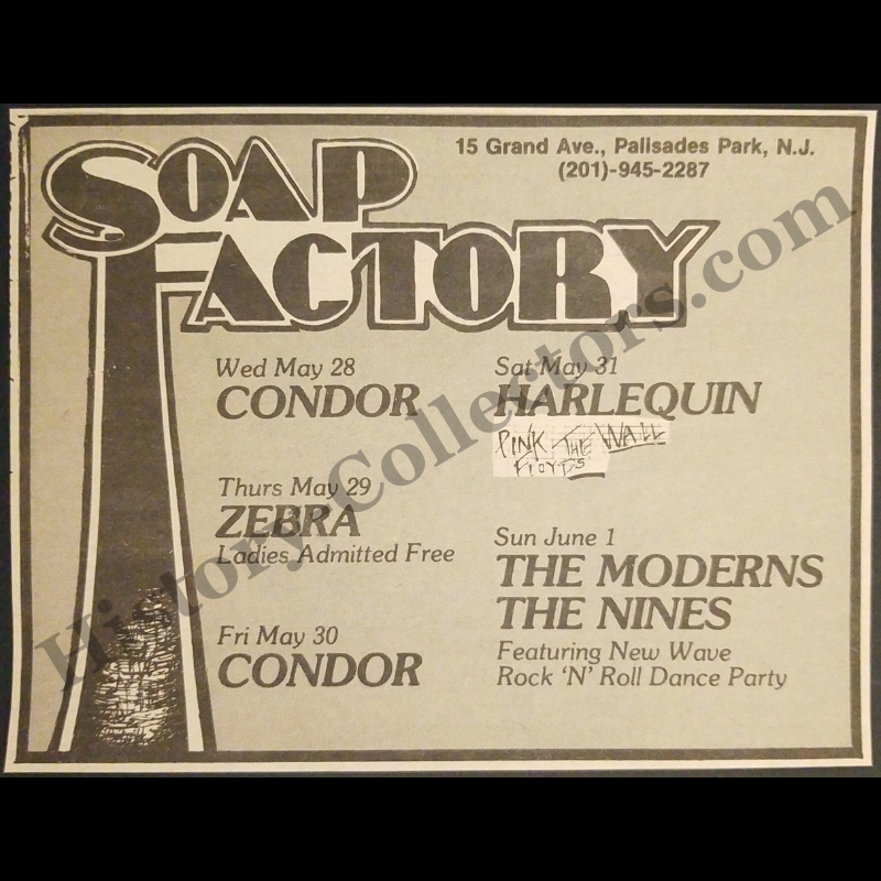 1980 The Soap Factory Nightclub Print Advertisement Clipping - 15 Grand Avenue Palisades Park New Jersey - Zebra - Harlequin Performing Pink Floyd's The Wall - Urban Entertainment - Cold War Era - Ready For Framing
