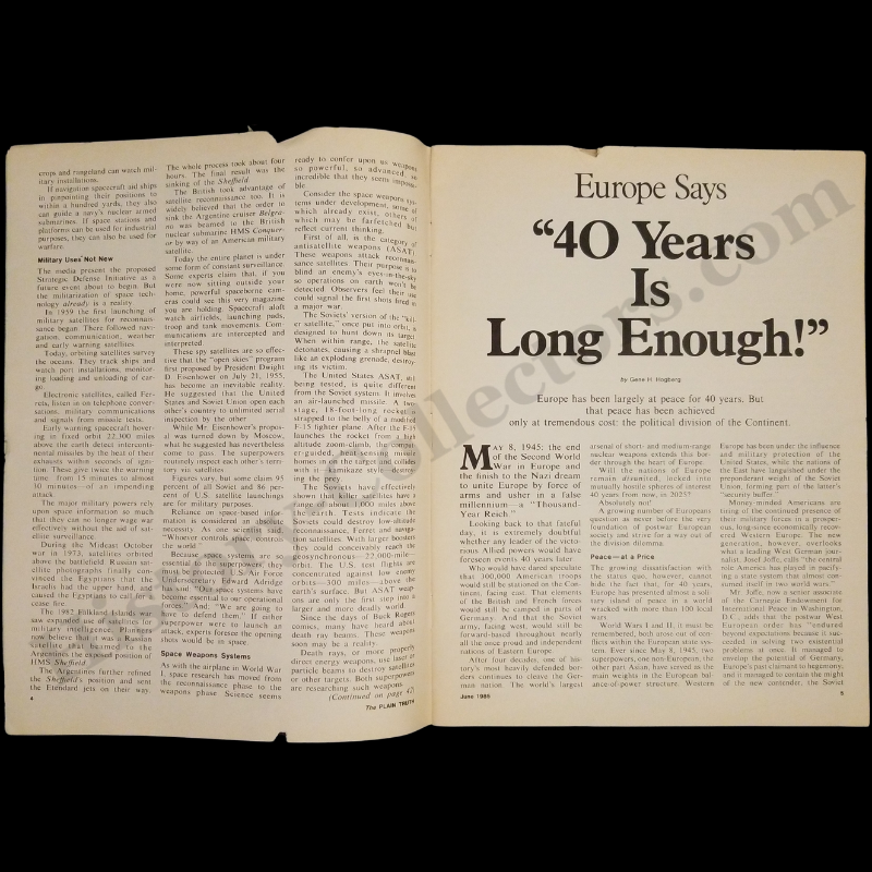 1985 Plain Truth Magazine - Worldwide Church Of God - Herbert W. Armstrong - John Berkey Sci-Fi Cover Art - June