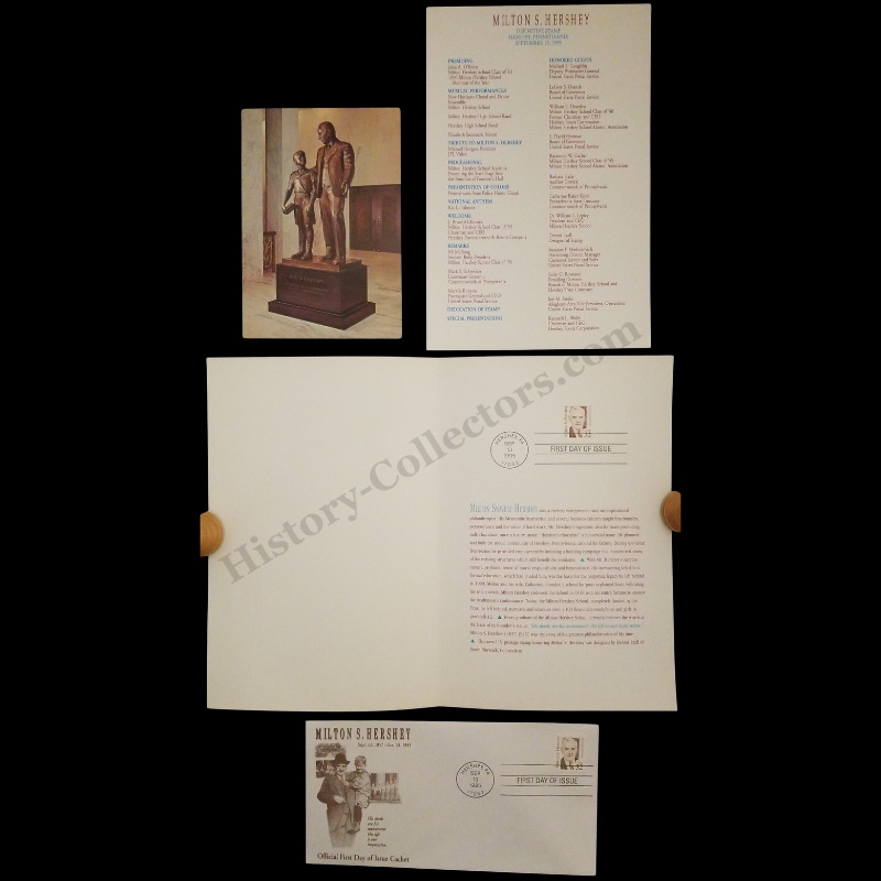 1995 Milton S. Hershey PA US FDC #2933 USPS Ceremony Program Triple Set - Program - First Day Cover - Postcard - Post Cold War Globalism Era - Ready For Framing