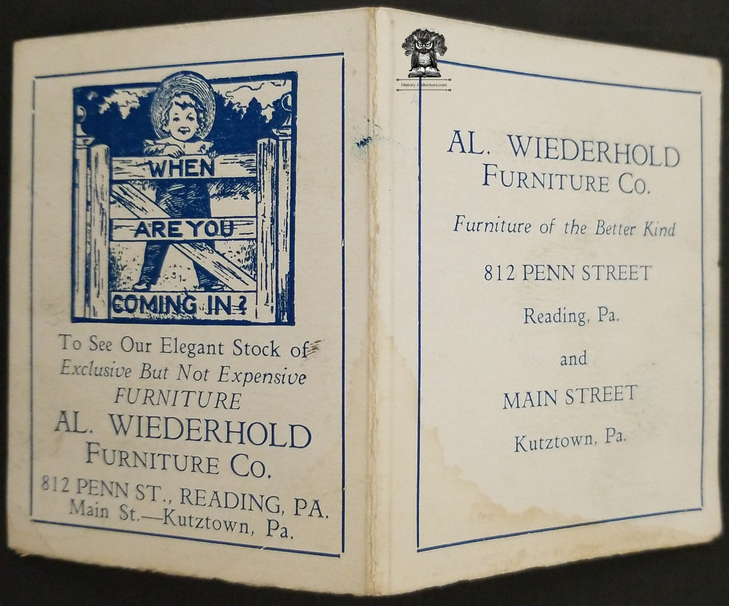 Al. Wiederhold Furniture Co Needle Book Advertising Giveaway - Reading / Kutztown PA