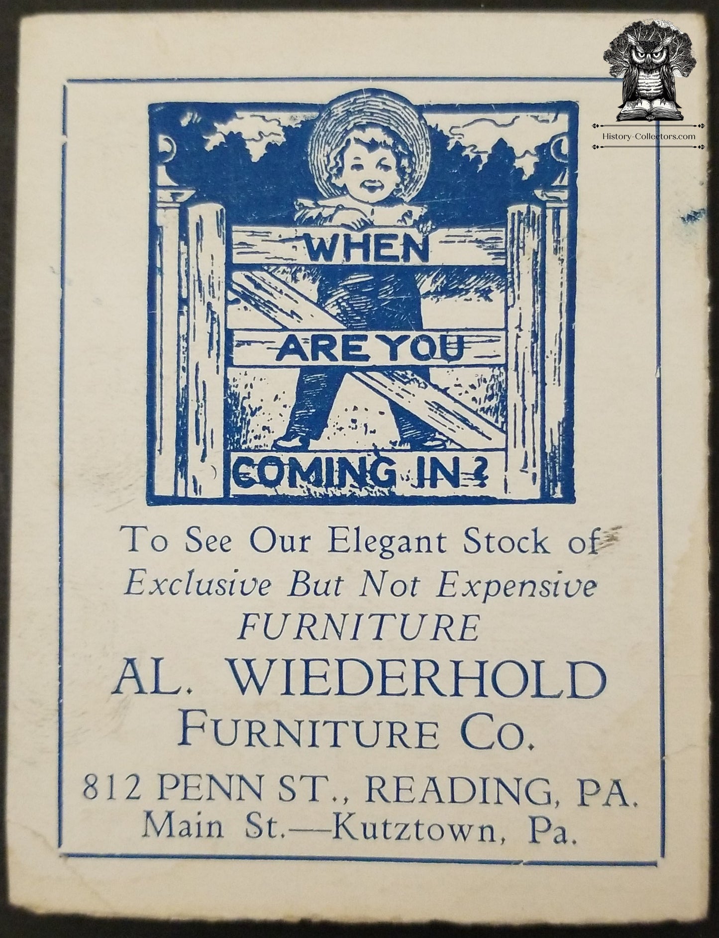 Al. Wiederhold Furniture Co Needle Book Advertising Giveaway - Reading / Kutztown PA