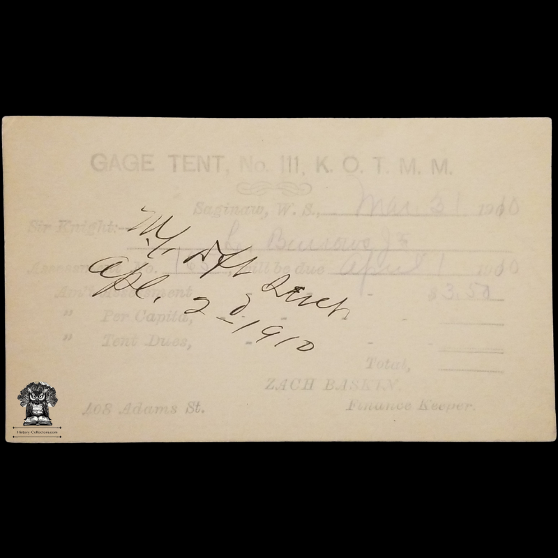 1910 Knights Of The Modern Maccabees Postal Card - Gage Tent No 111 - Saginaw West Side Michigan - One Cent McKinley Square Black Scott UX19 - Albion New York - Duplex Postal American Flag Cancel March 31 - Postcard