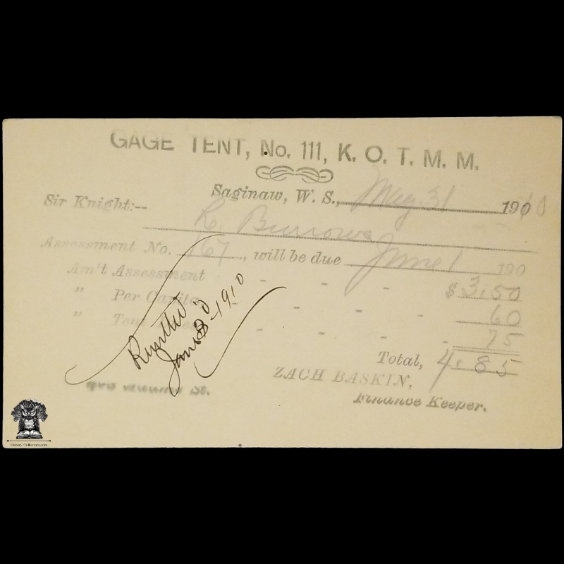 1910 Knights Of The Modern Maccabees Postal Card - Gage Tent No 111 - Saginaw West Side Michigan - One Cent McKinley Square Black Scott UX19 - Albion New York - Duplex Postal American Flag Cancel May 31 - Postcard