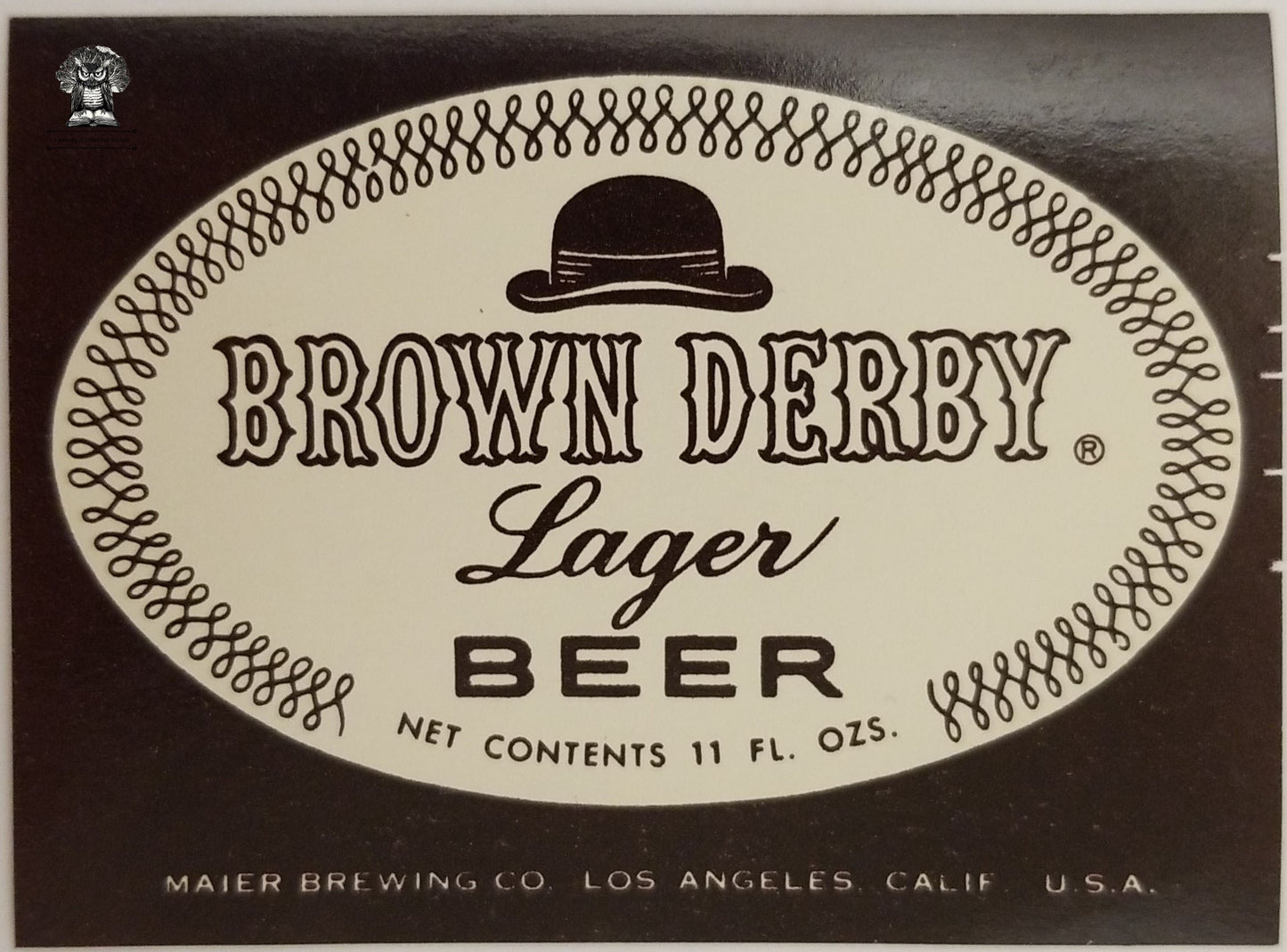 Brown Derby Lager Beer Bottle Label - Maier Brewing Co Los Angeles CA