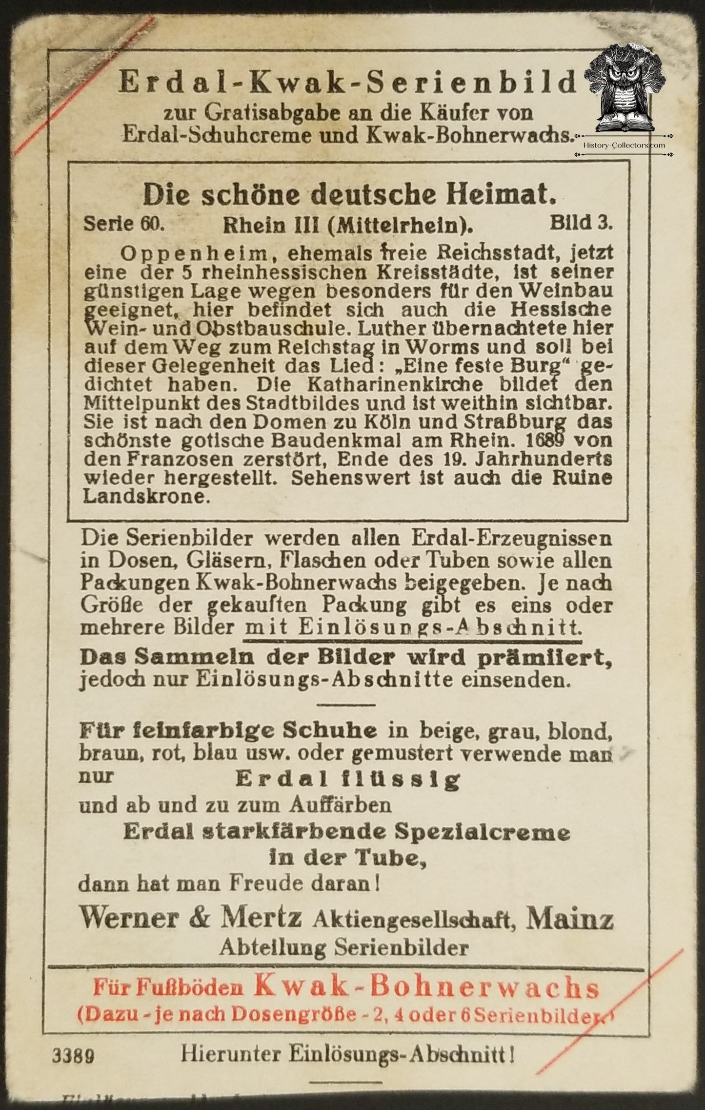 Erdal Kwak German Advertising Trade Card - Oppenheim St. Catherine's Church