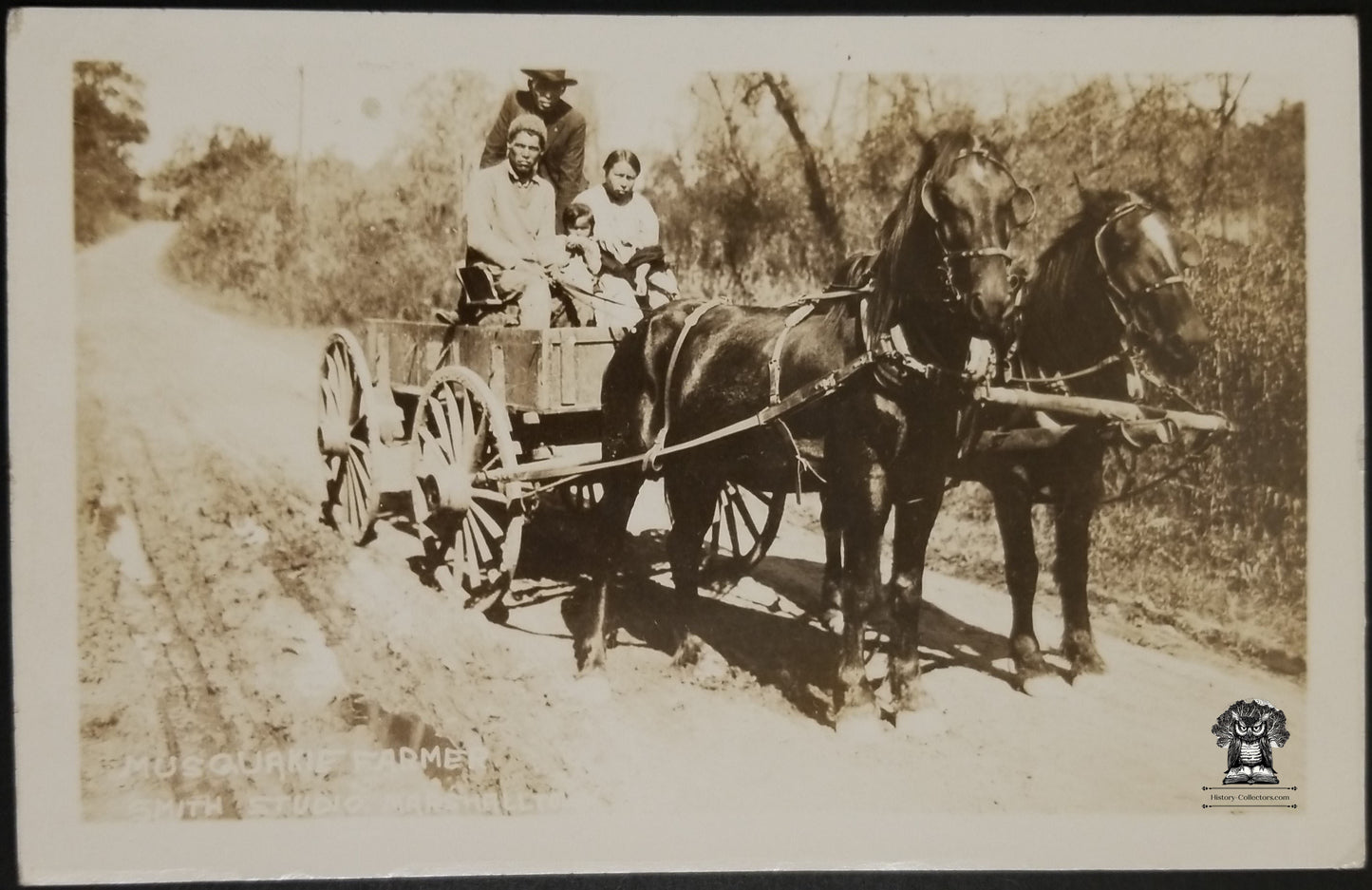 RPPC Picture Postcard - Musquakie Farmer Meskwaki Fox Native Indians - Smith Studio Marshalltown Iowa - Horse Drawn Wagon - DOPS Stamp Box