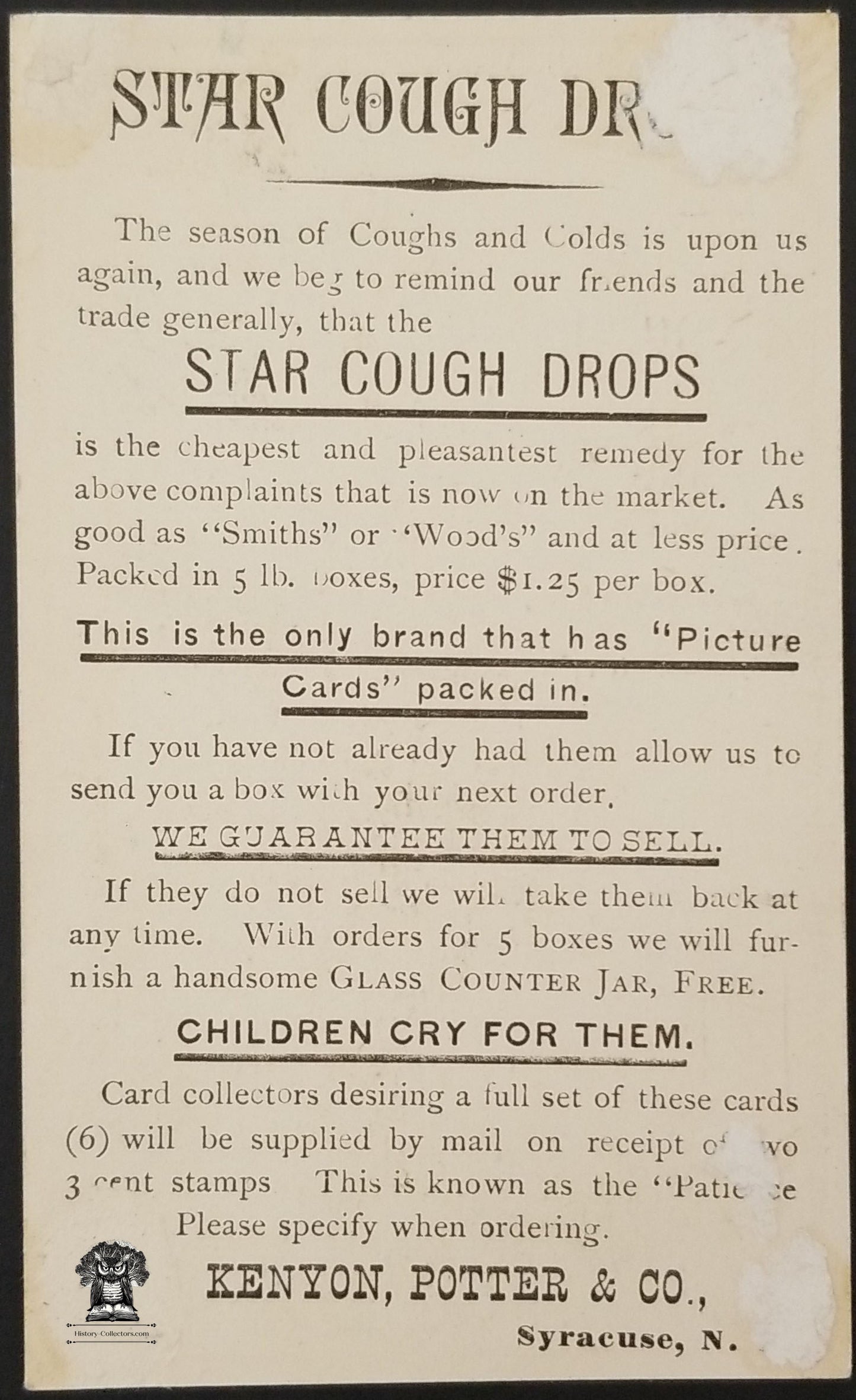 Star Cough Drops Advertising Trade Card - Shakespeare Henry IV Falstaff Syracuse